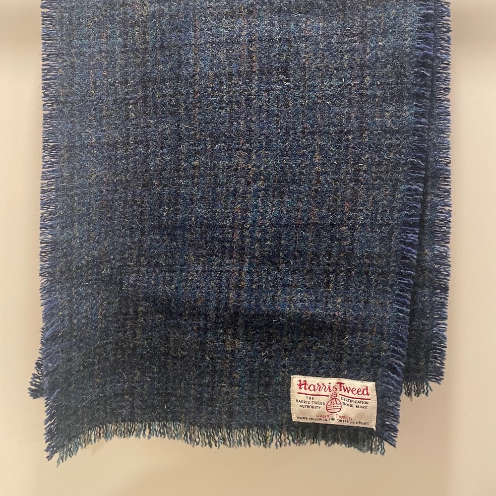 Blue Wool Fringed Scarf